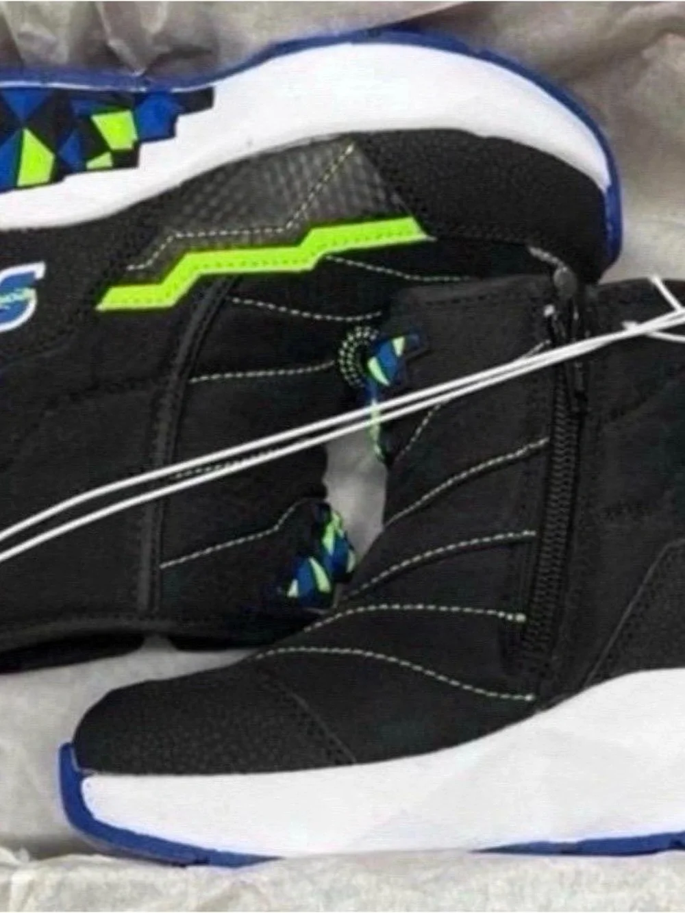 Kids Black and Lime Winter Boots Size 9